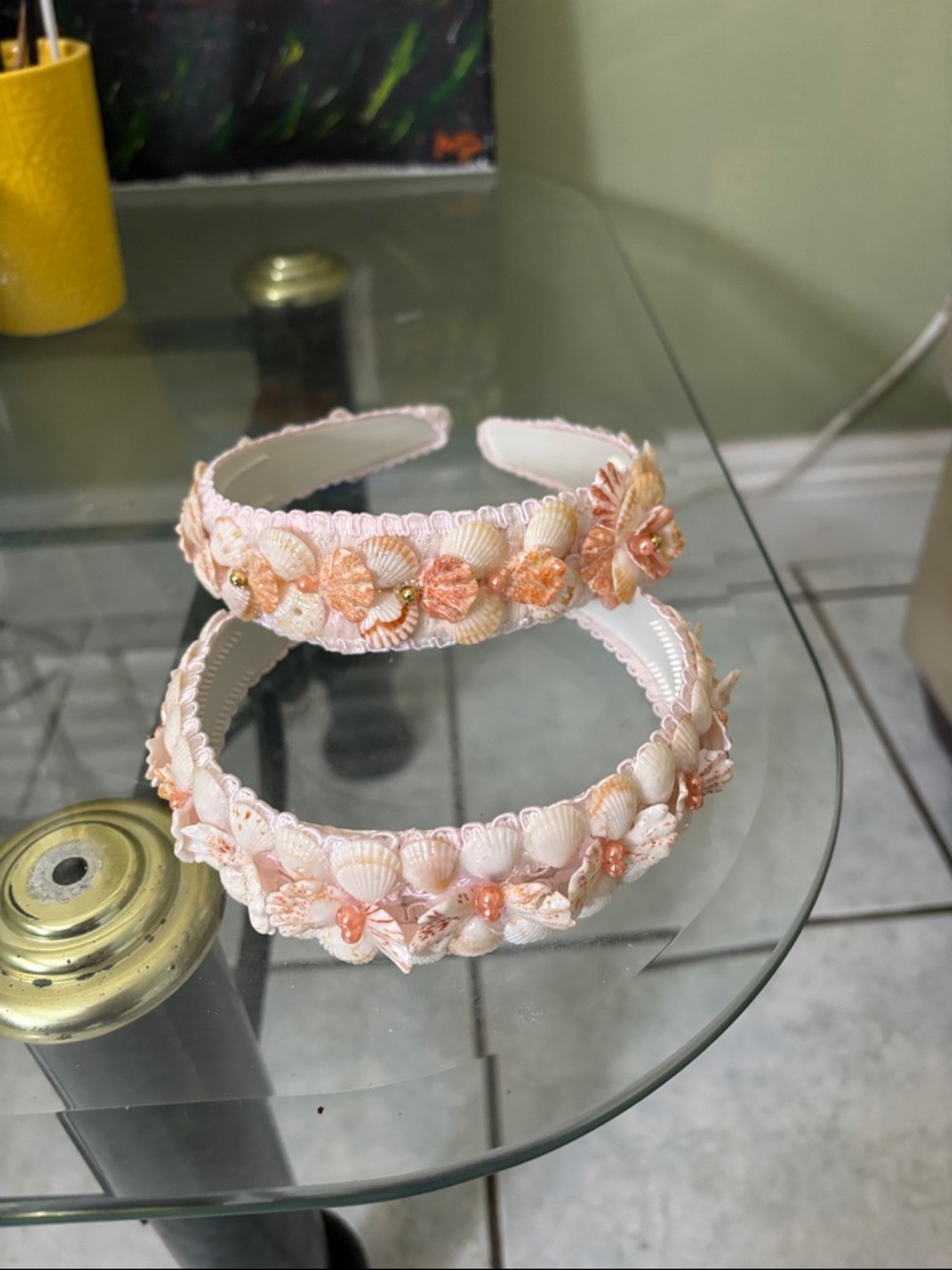 Embellished Shell & Bead Headbands in Cream and Peach- new!!!!!